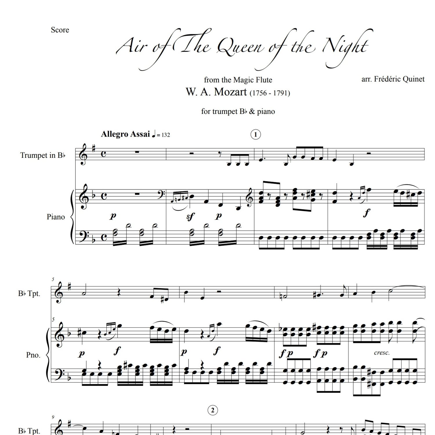 Mozart, W.A. Air de la Reine de la Nuit pour trompette (ou piccolo) & piano Payhip