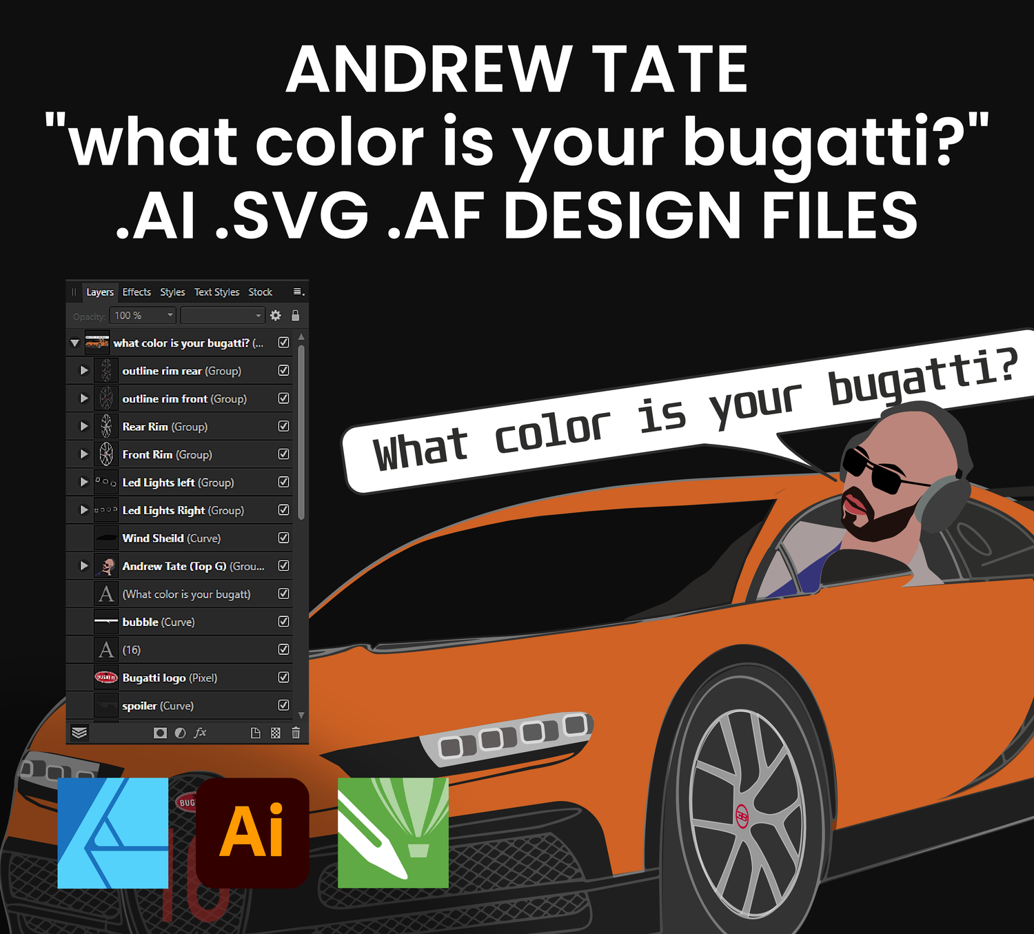Andrew Tate - What Color Is Your Bugatti? Art - Payhip