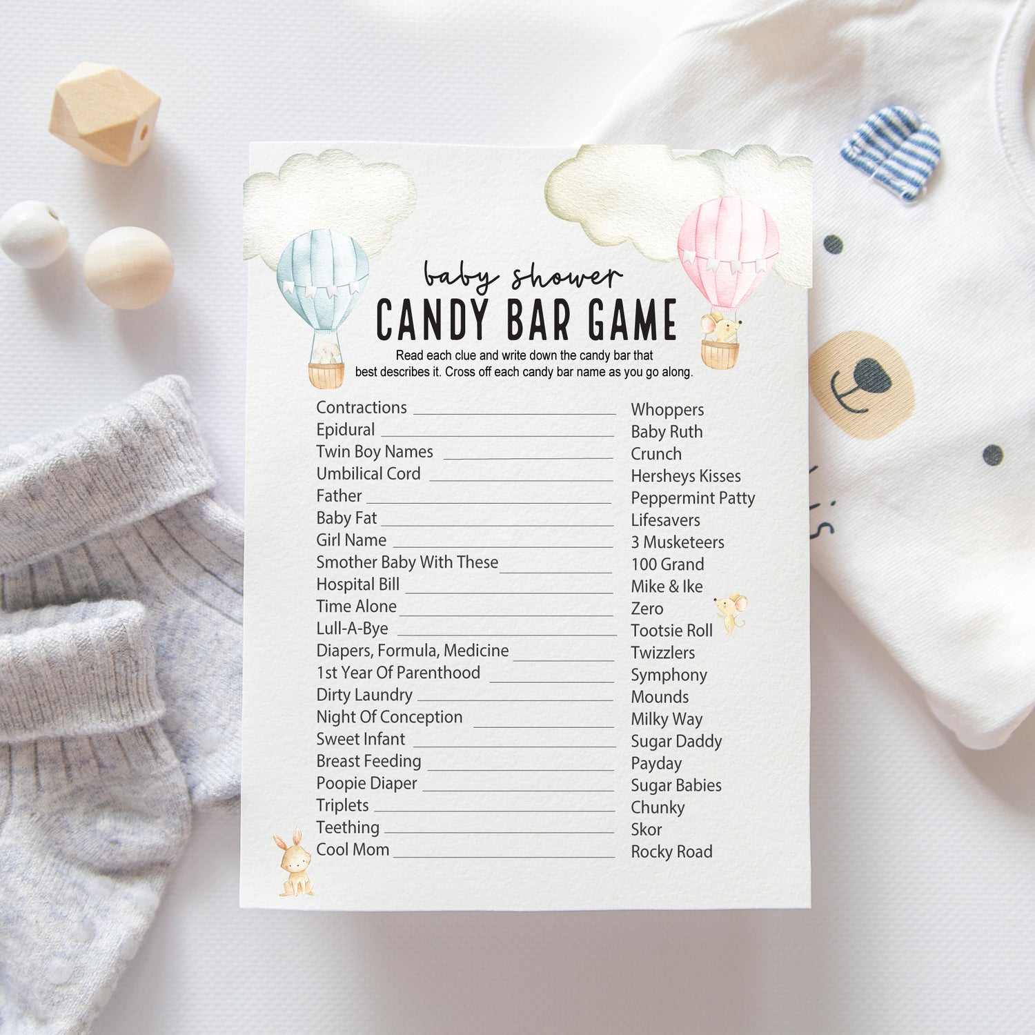 Printable Baby Shower Candy Bar Game - Hot Air Balloon Theme