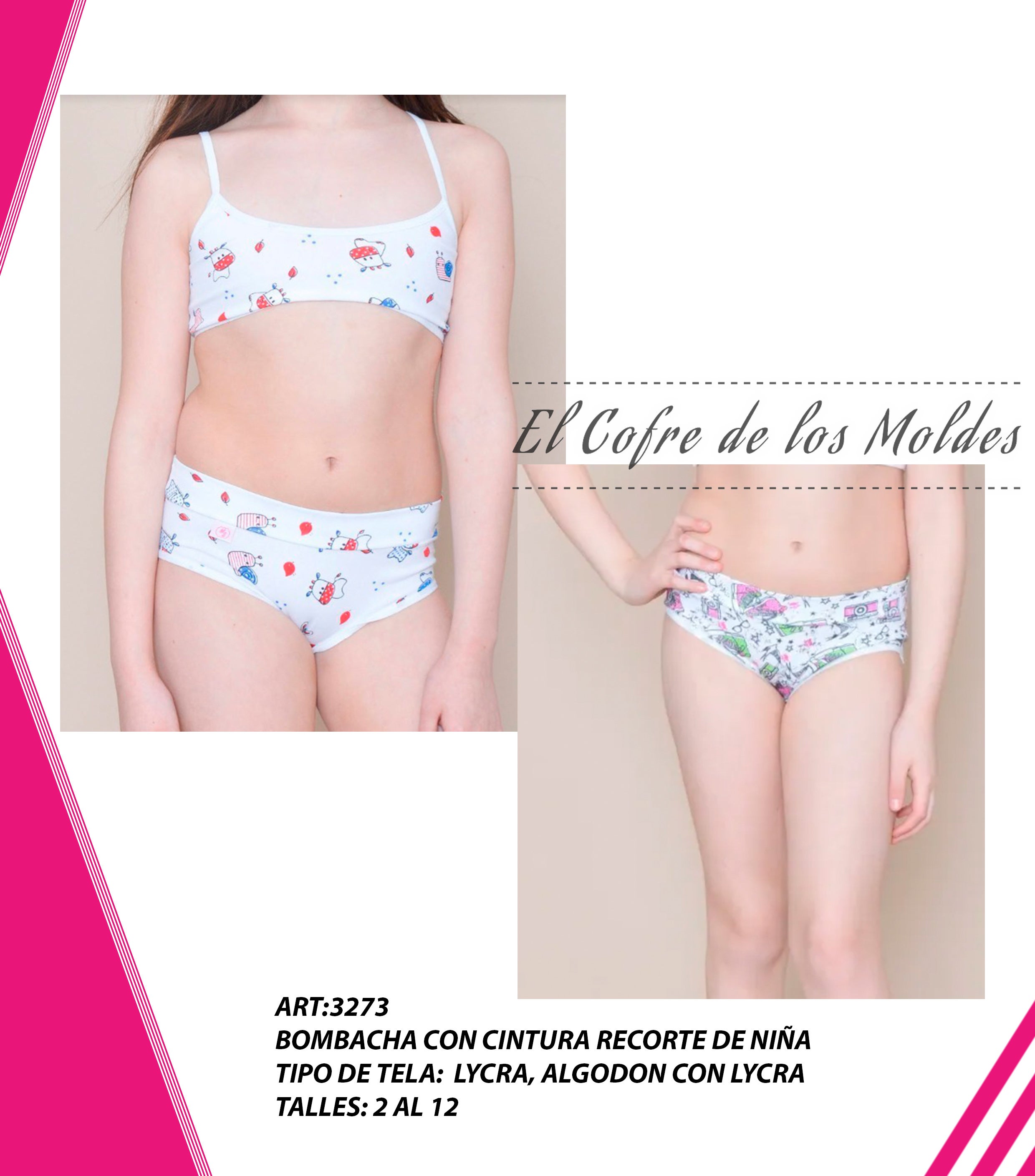 Molde Digital PDF Bombacha con cintura de Niñas, Pack Talles 2 Al 12