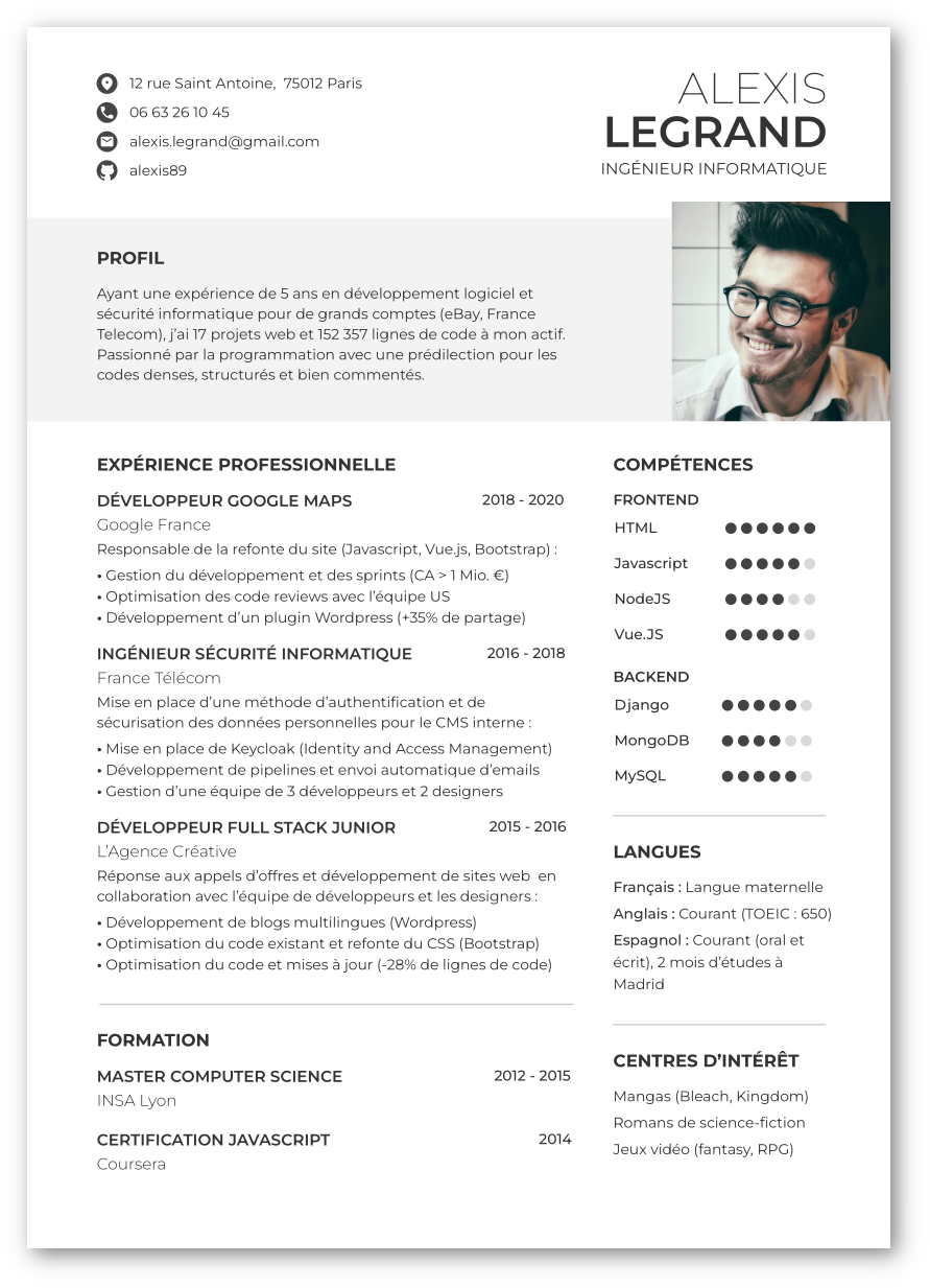 Mod le cv ing nieur informatique word et google docs payhip