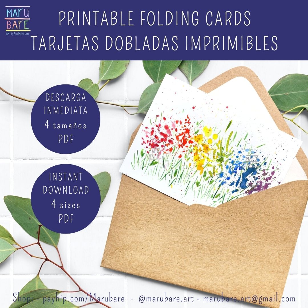 Rainbow flowers folding cards (PDF downloadable files) - Payhip