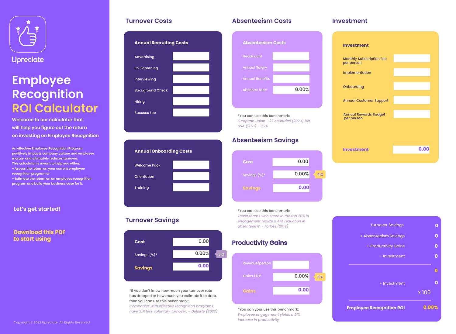 Upreciate Employee Recognition ROI Calculator