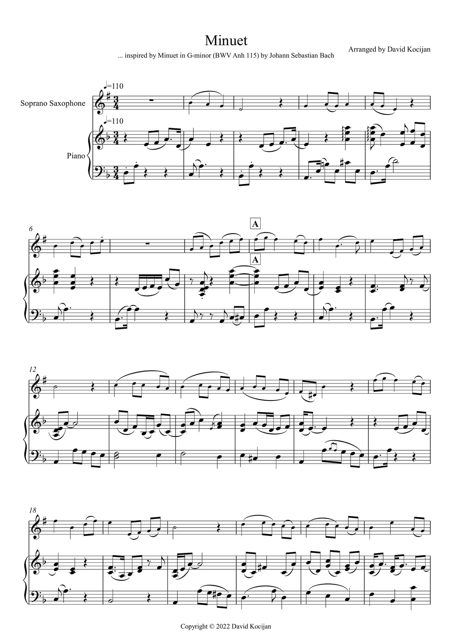 The Smooth Bach Volume 1 EASY (soprano sax & piano) SHEET MUSIC