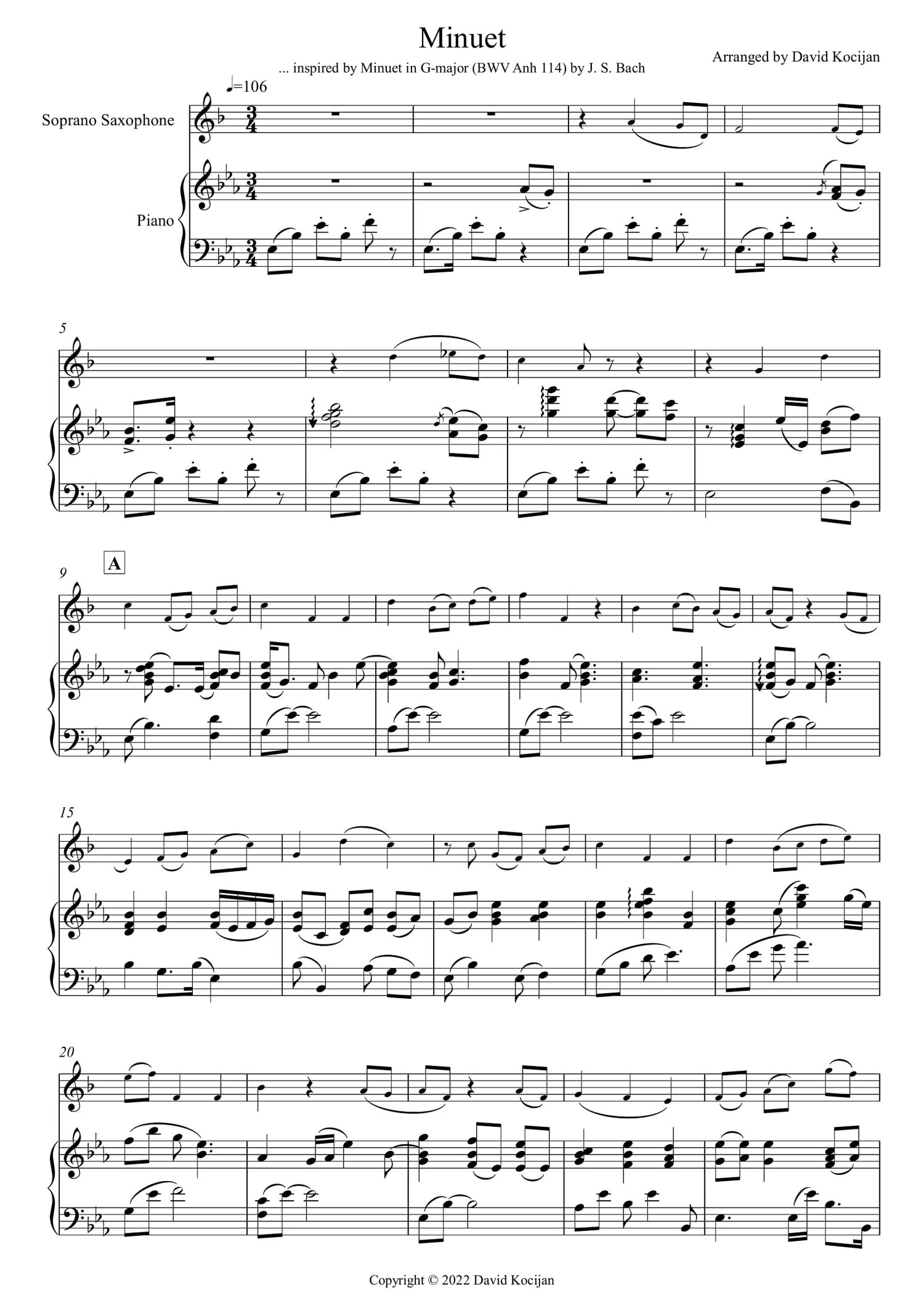 The Smooth Bach Volume 1 EASY (soprano sax & piano) SHEET MUSIC