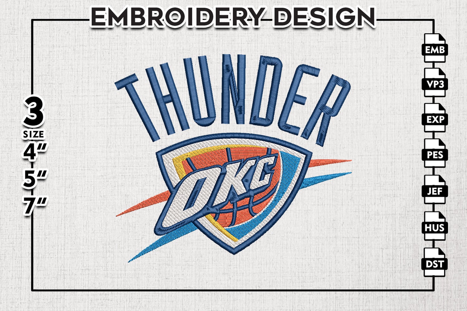 OklahomaCity Thunder Basketball Team Embroidery Design, OKC Thunder