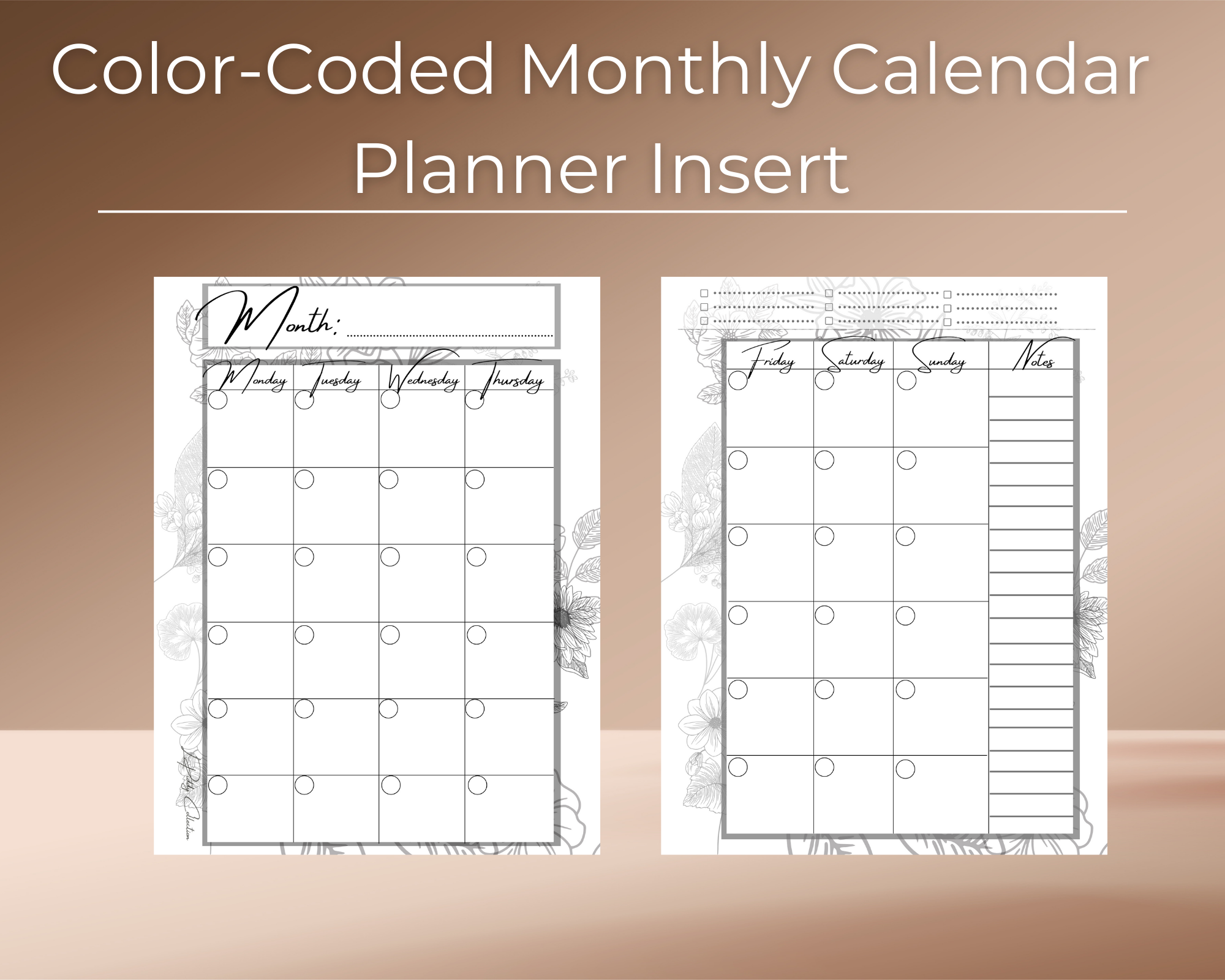 Color-Coded Monthly Calendar Planner Insert - Digital Download in sizes ...