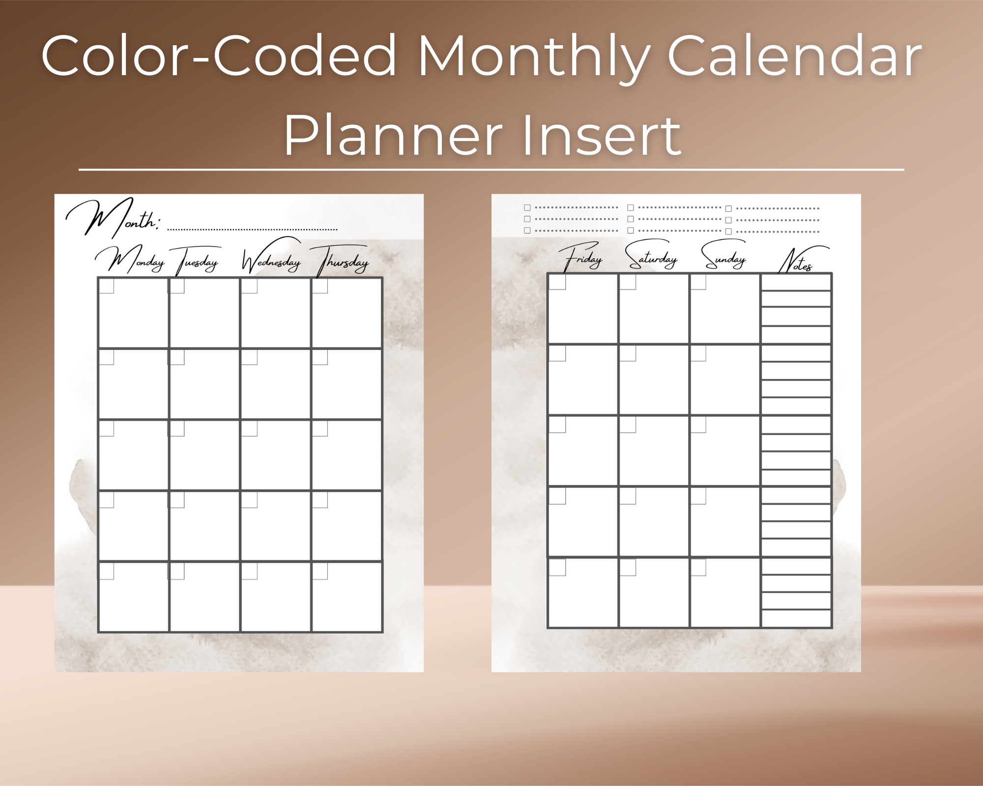 UPDATED Color-Coded Monthly Calendar Planner Insert - Digital Download ...