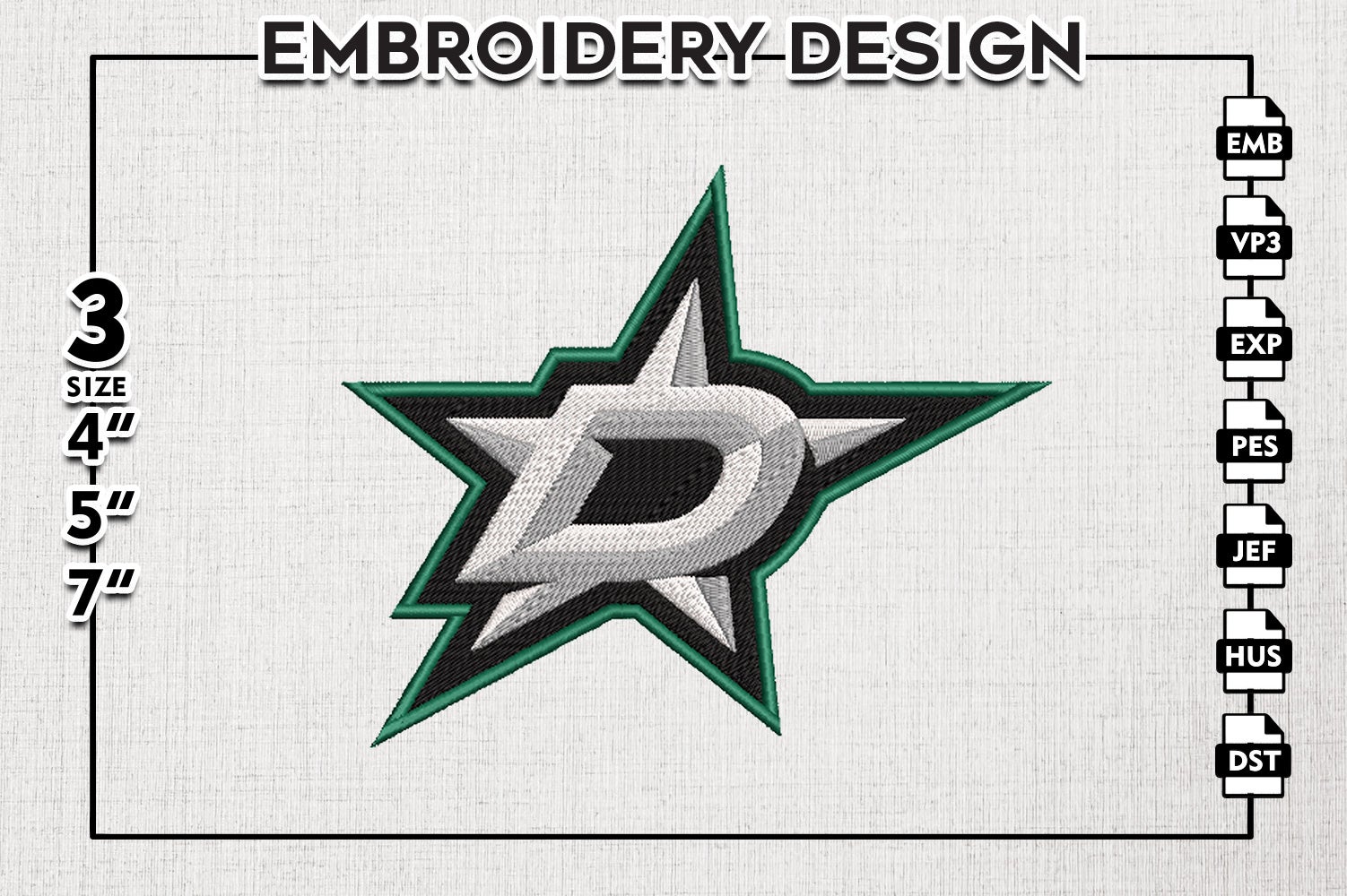 DallasStars Embroidery file, N H L teams Embroidery Designs, Hockey