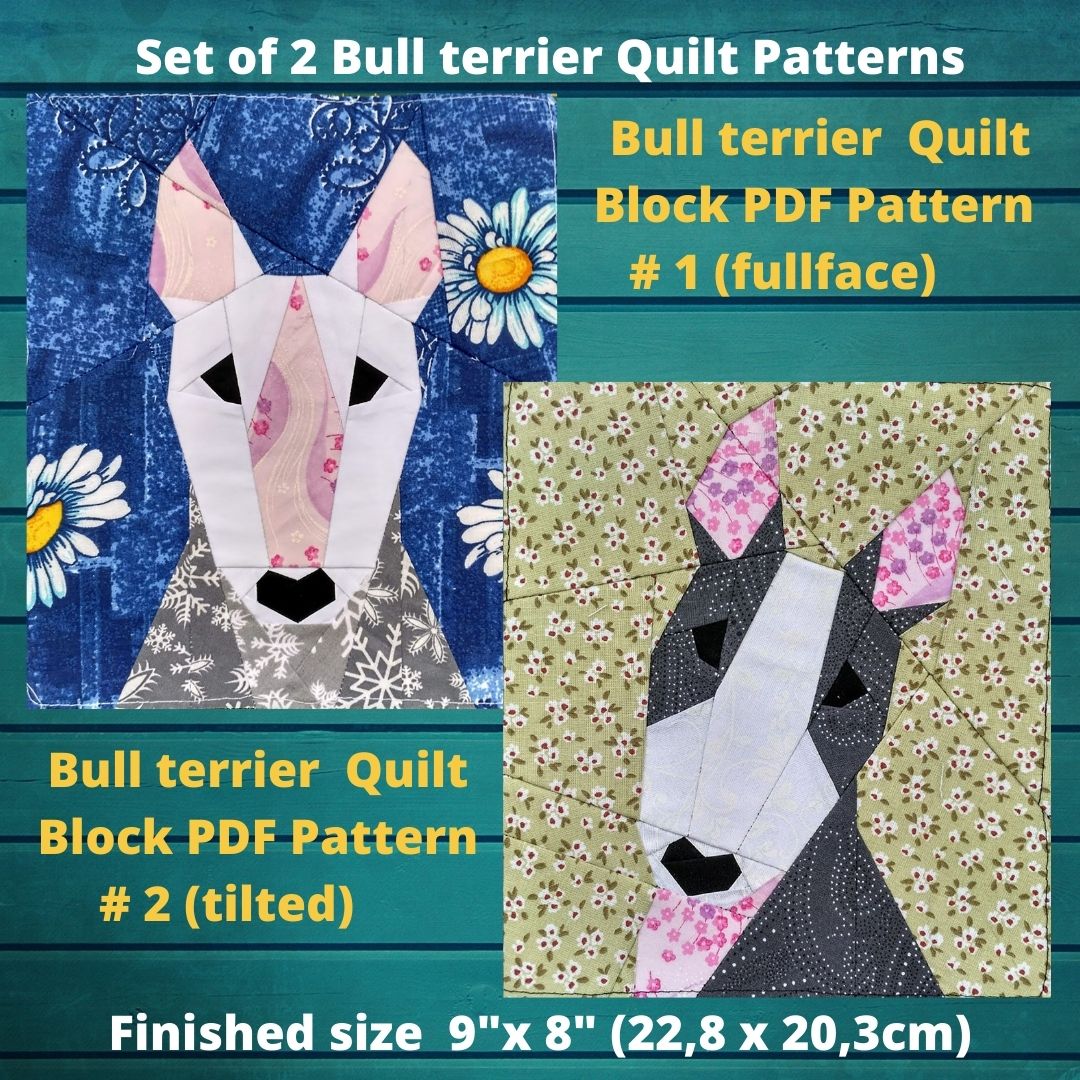 Set Of 2 Bull Terrier Quilt Block Pattern 20 Savings Payhip