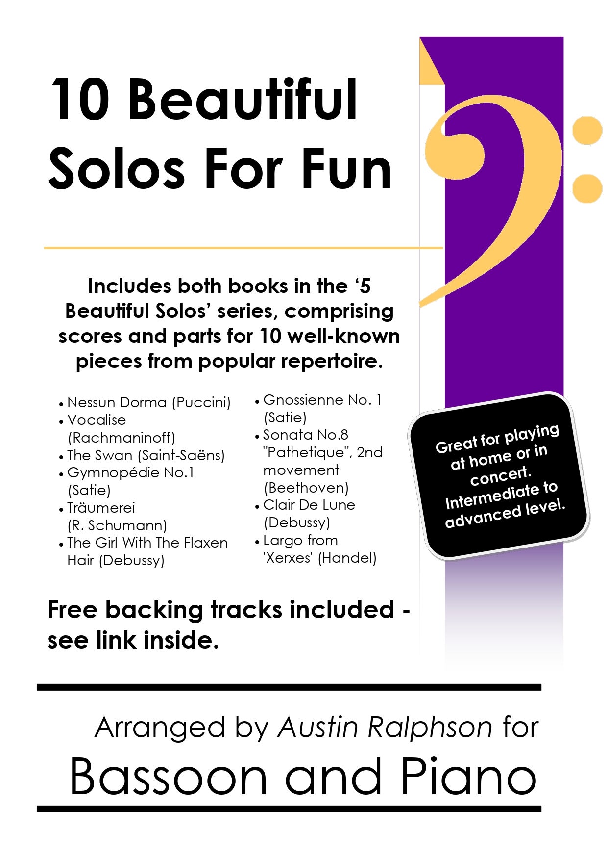 COMPLETE Book of 10 Beautiful Bassoon Solos for Fun various levels