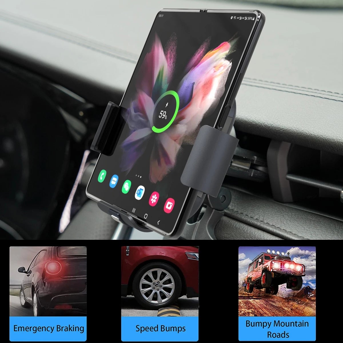 New 2023 Samsung Galaxy Z Fold 4 3 5G Car Mount 15W Car Wireless Fast Charger