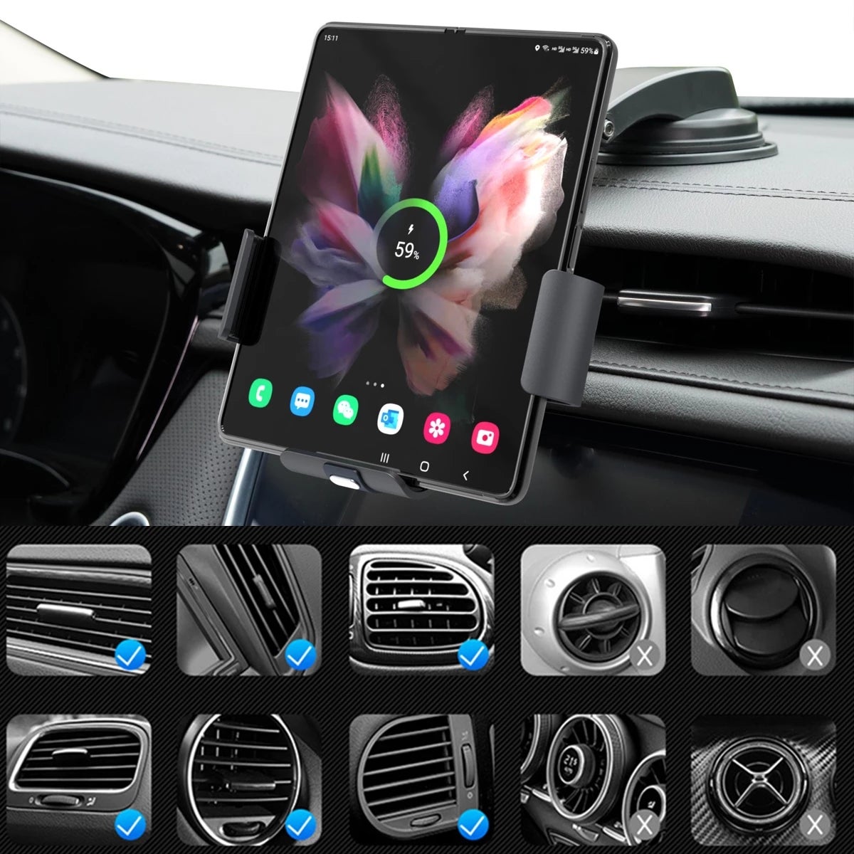 New 2023 Samsung Galaxy Z Fold 4 3 5G Car Mount 15W Car Wireless Fast Charger