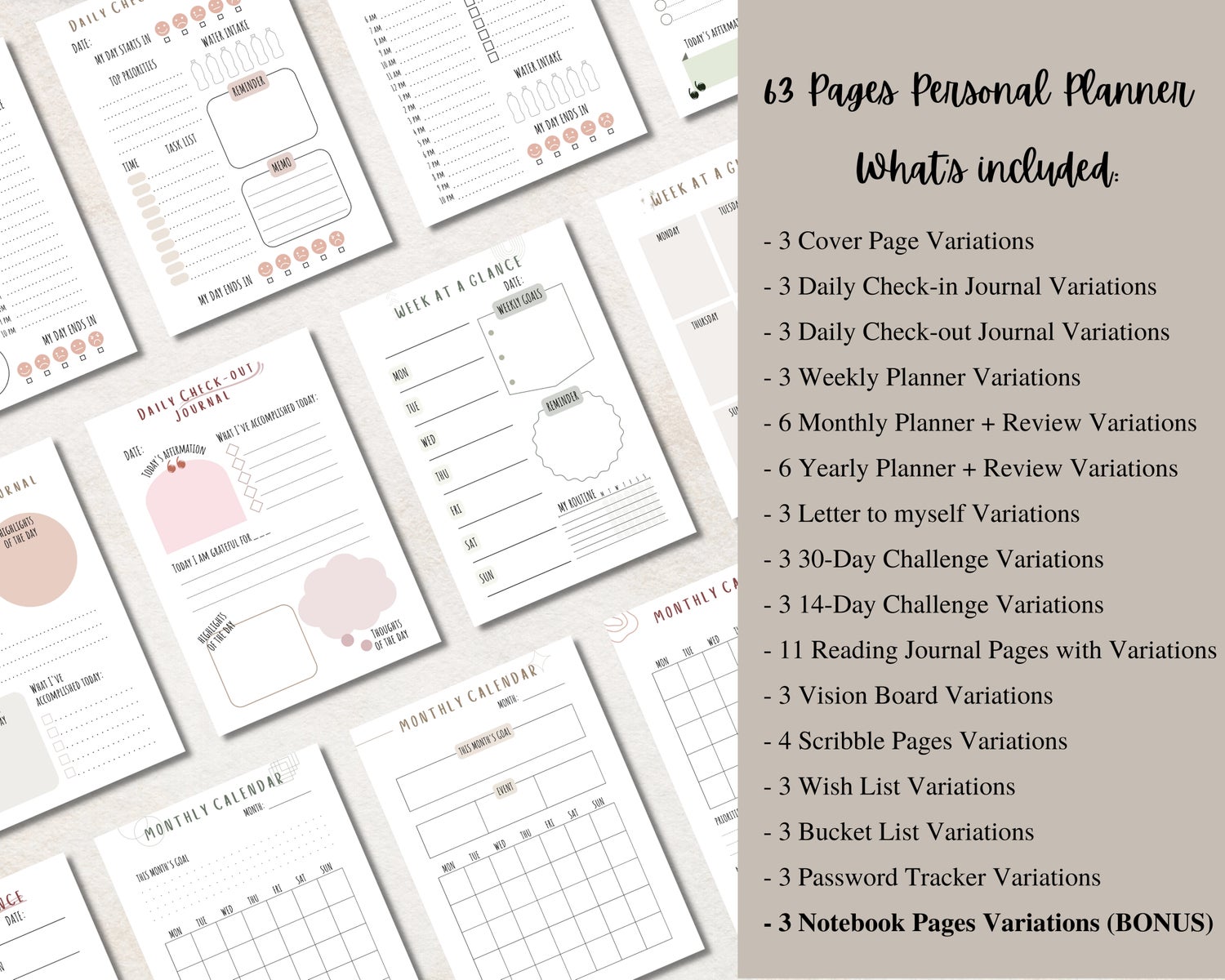 Personal Planner Printable for schedule and wellness - Payhip
