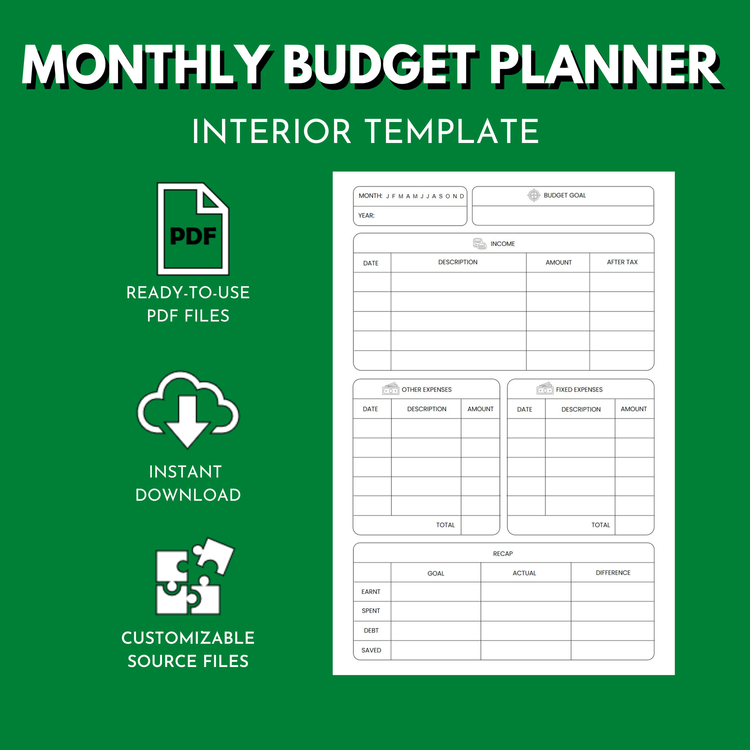 Monthly Budget Planner Amazon KDP Interior Template for LowContent