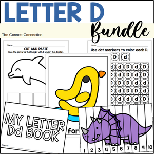 Letter D worksheets and hands on center bundle for letter recognition and beginning sounds.