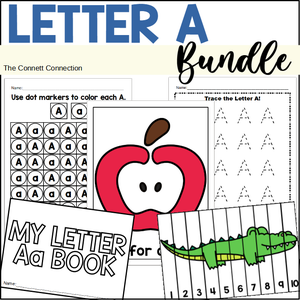 Letter A worksheets and hands on centers bundle for letter recognition and beginning sounds