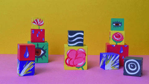 Bloques de piezas creativos, olas, espirales, ojos, flores coloridas, lágrimas