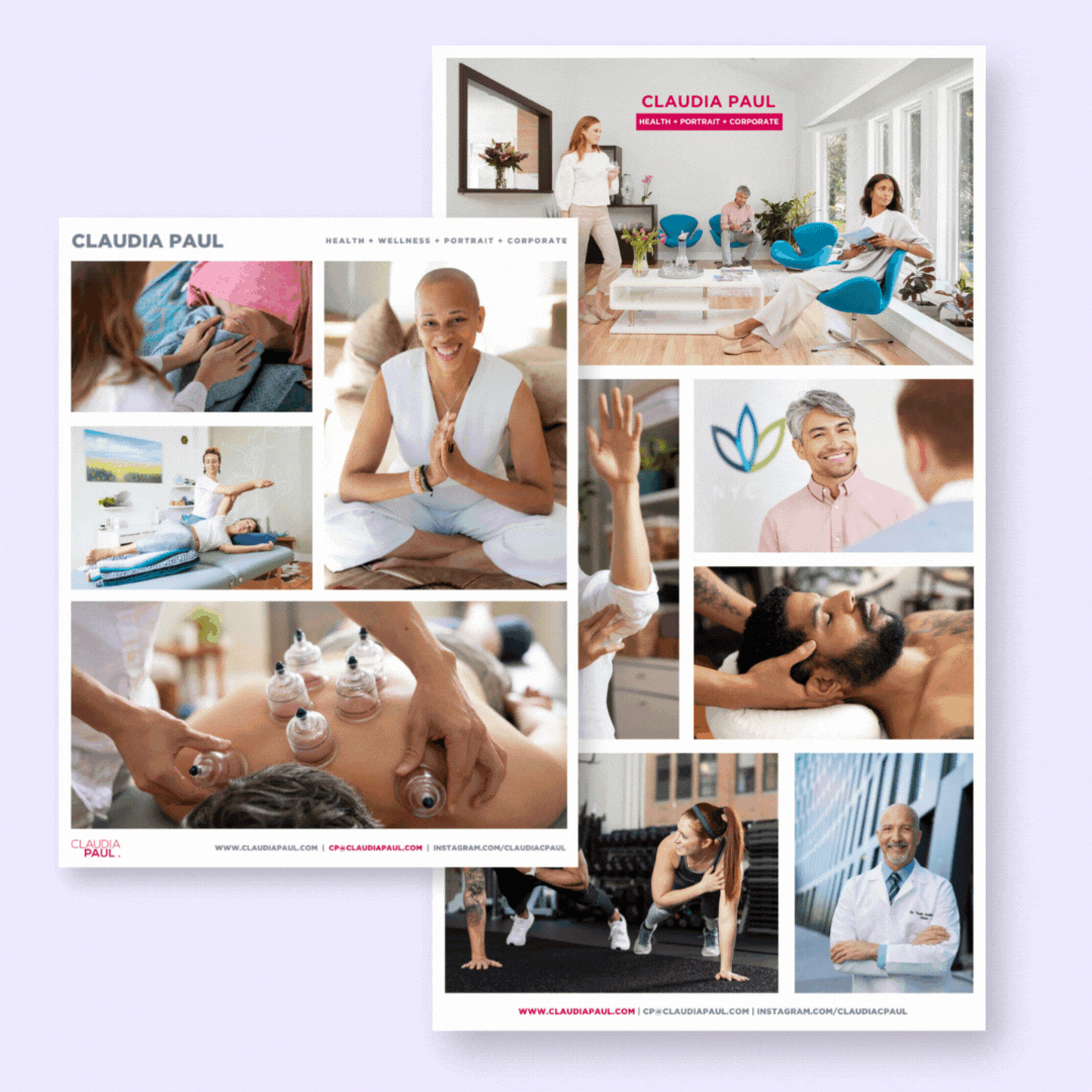Collage of wellness and medical images: smiling professionals, a massage, cupping therapy, a spa setting, and a doctor in a lab coat. The name Claudia Paul is prominent, hinting at her association with health and wellness services.