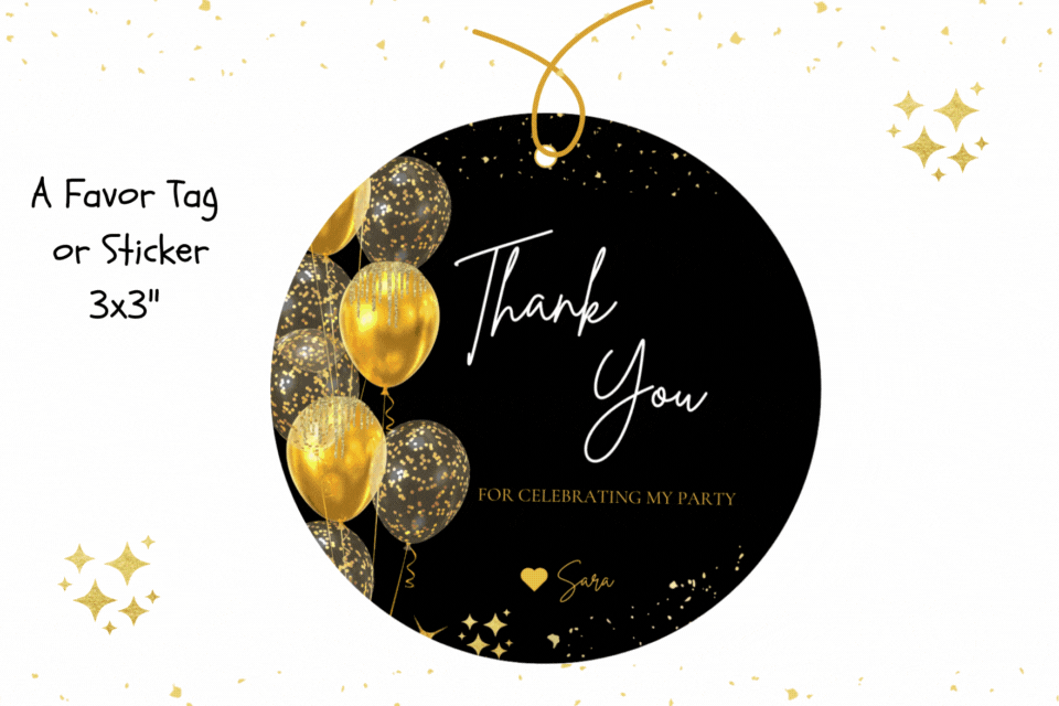 Editable black golden favor tag or sticker editable thank you tag