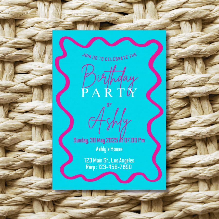 Editable Retro Wavy 70s vibes Birthday Party invitation template - GIF