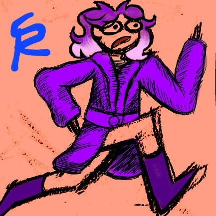 My character running in a bright purple robe and dark purple knee high boots.