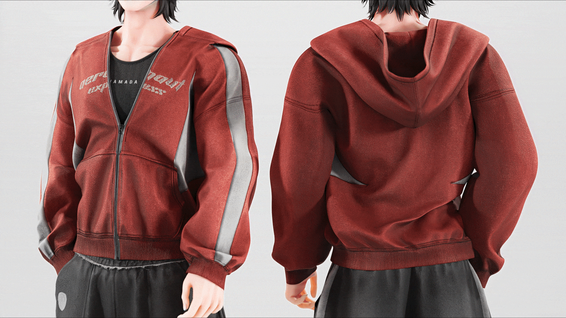 3d hoodie color changing front and back view