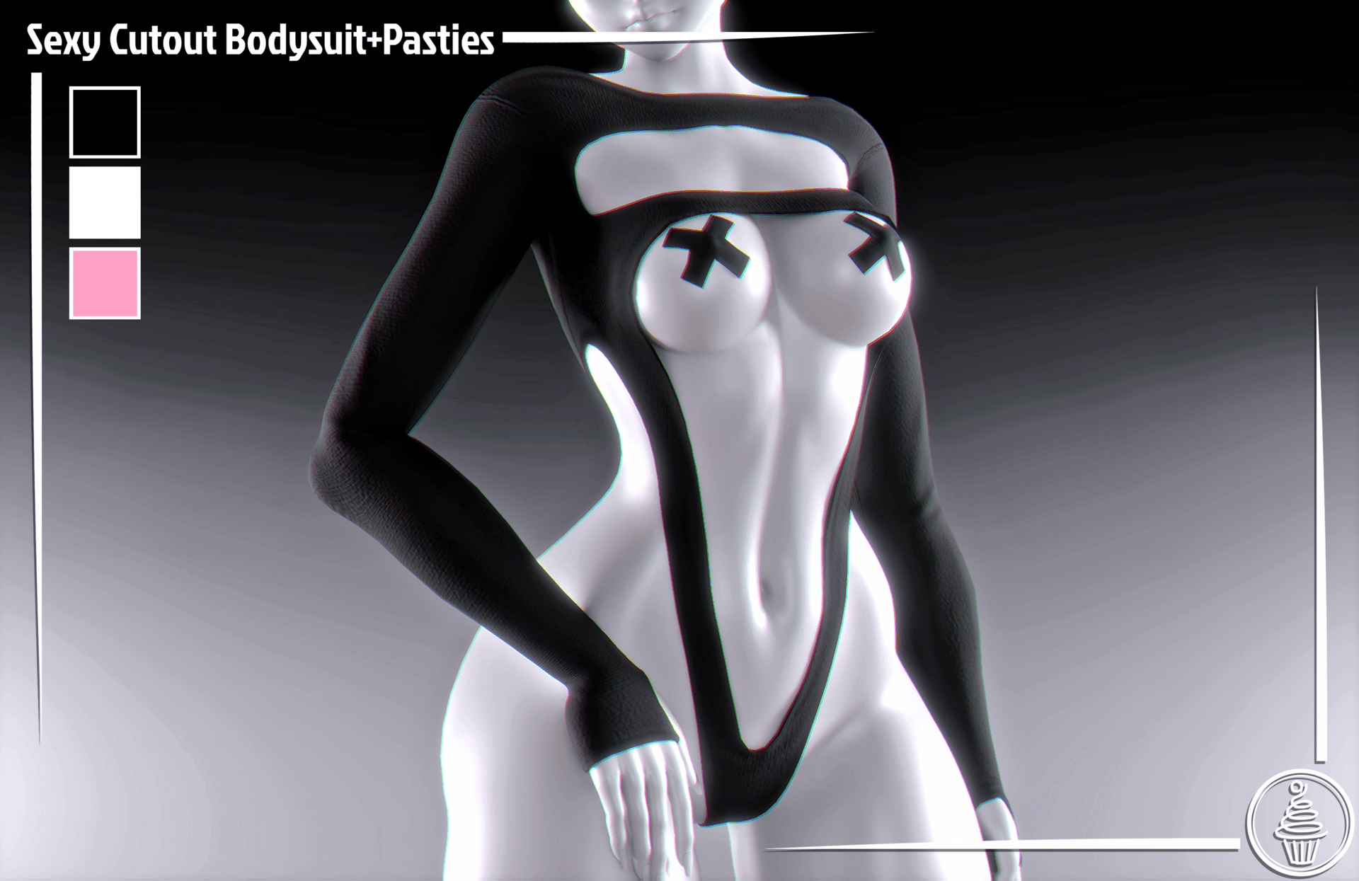 Sexy Cutout Bodysuit+Pasties (3D Model Asset)(Commercial license)