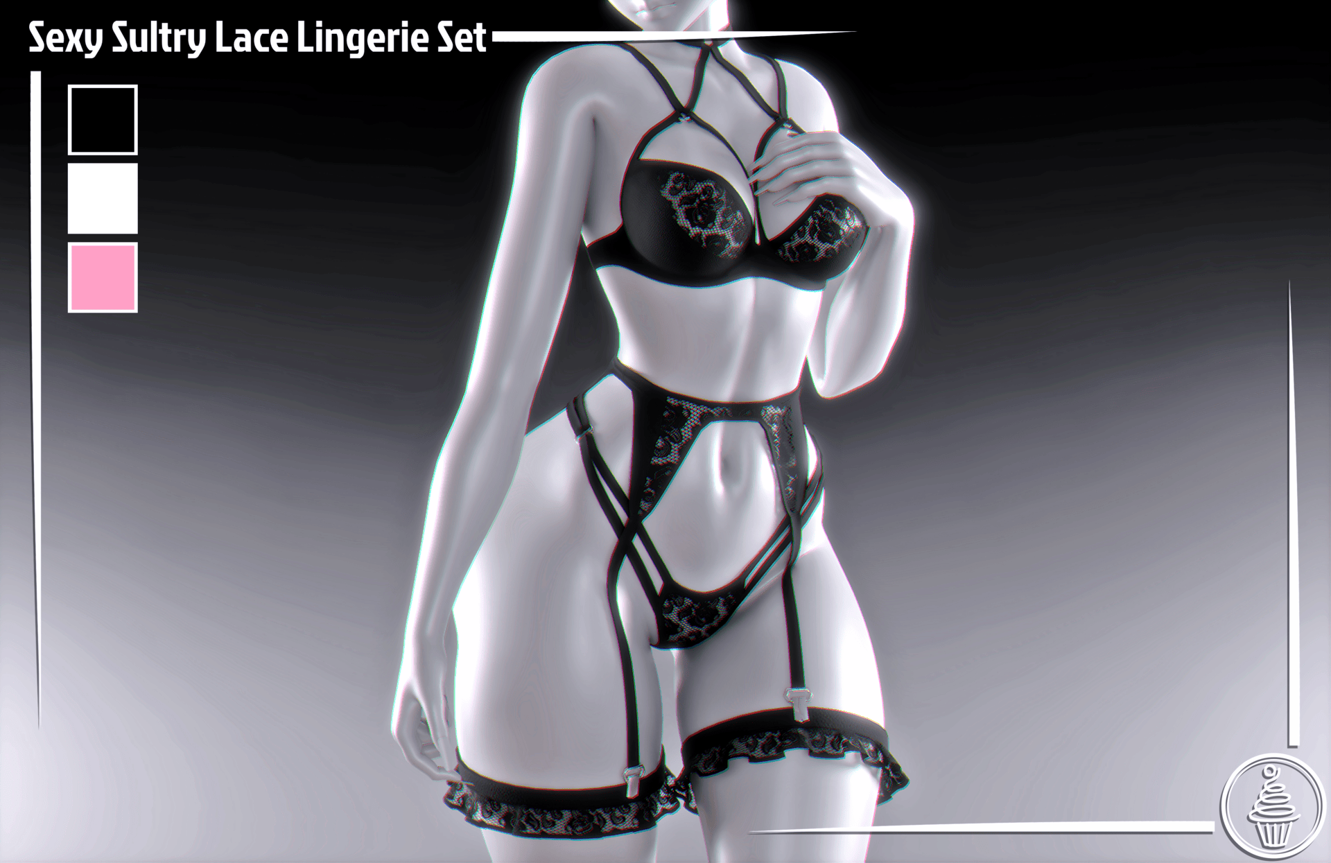 Sexy Sultry Lace Lingerie Set (3D Model Asset)(Commercial license)