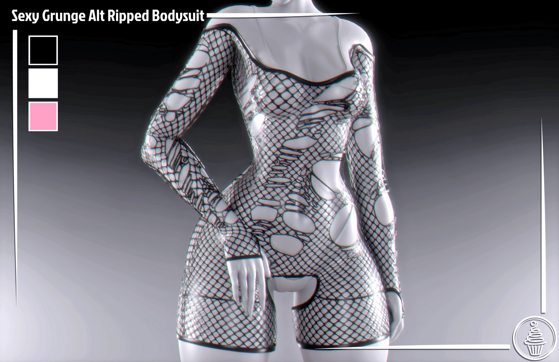 Sexy Grunge Alt Ripped Fishnet Bodysuit (3D Model Asset)(Commercial license)
