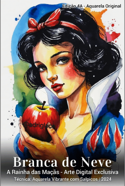 Pack 4 | Tatuagem Digital Branca de Neve – Estilo Aquarela Vibrante Premium  Pack 4 – Tatuagem Digital Branca de Neve Estilo Aquarela Vibrante, Cheia de Cor e Brilho ✨ Transforme sua pele (ou a de seus clientes) em uma obra de arte mágica! Esta ilustração
