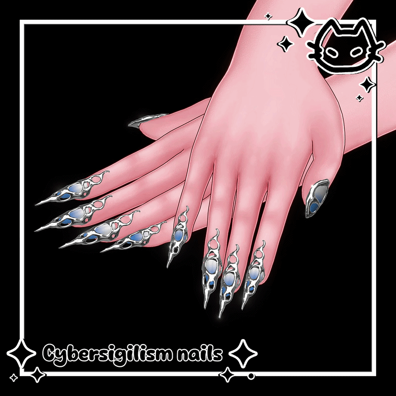 🪨 Cybersigilism Nails 🪨 Molten Chrome Cyber / Abstract nail set for VRBase Egirl, GM fem base 🪨