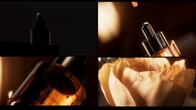 C4D& OC rendering-Light luxury flower essential oil cosmetics animation products