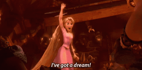 Gif from Tangled, Rapunzel sings "I've got a dream!"