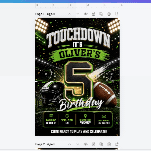 Touchdown birthday party invitation editable Canva template