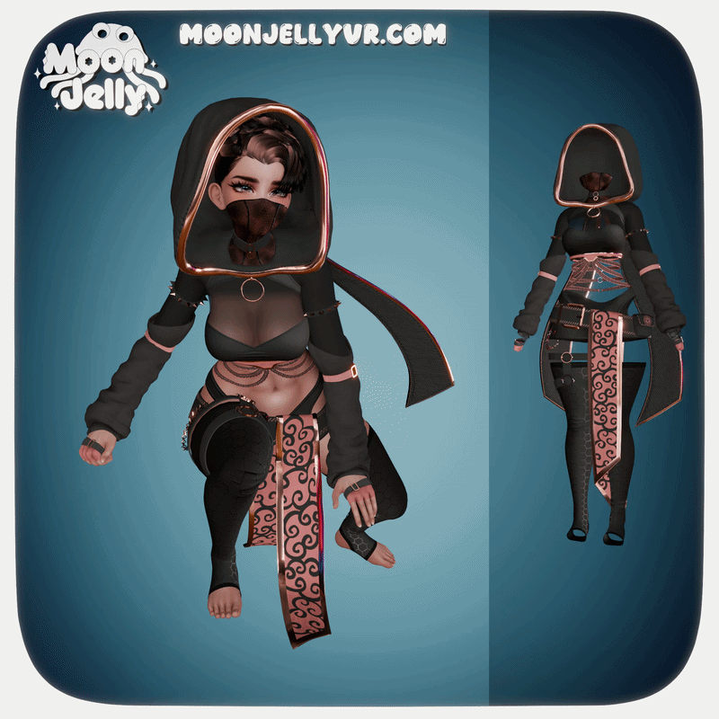 Enshrouded Rose | Rogue Shinobi Set, Dark Fantasy Ninja, Mask, Hood, Hip Sash