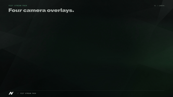 FC27 Green and Dark animated camera overlays with four webcam layout variations for streaming