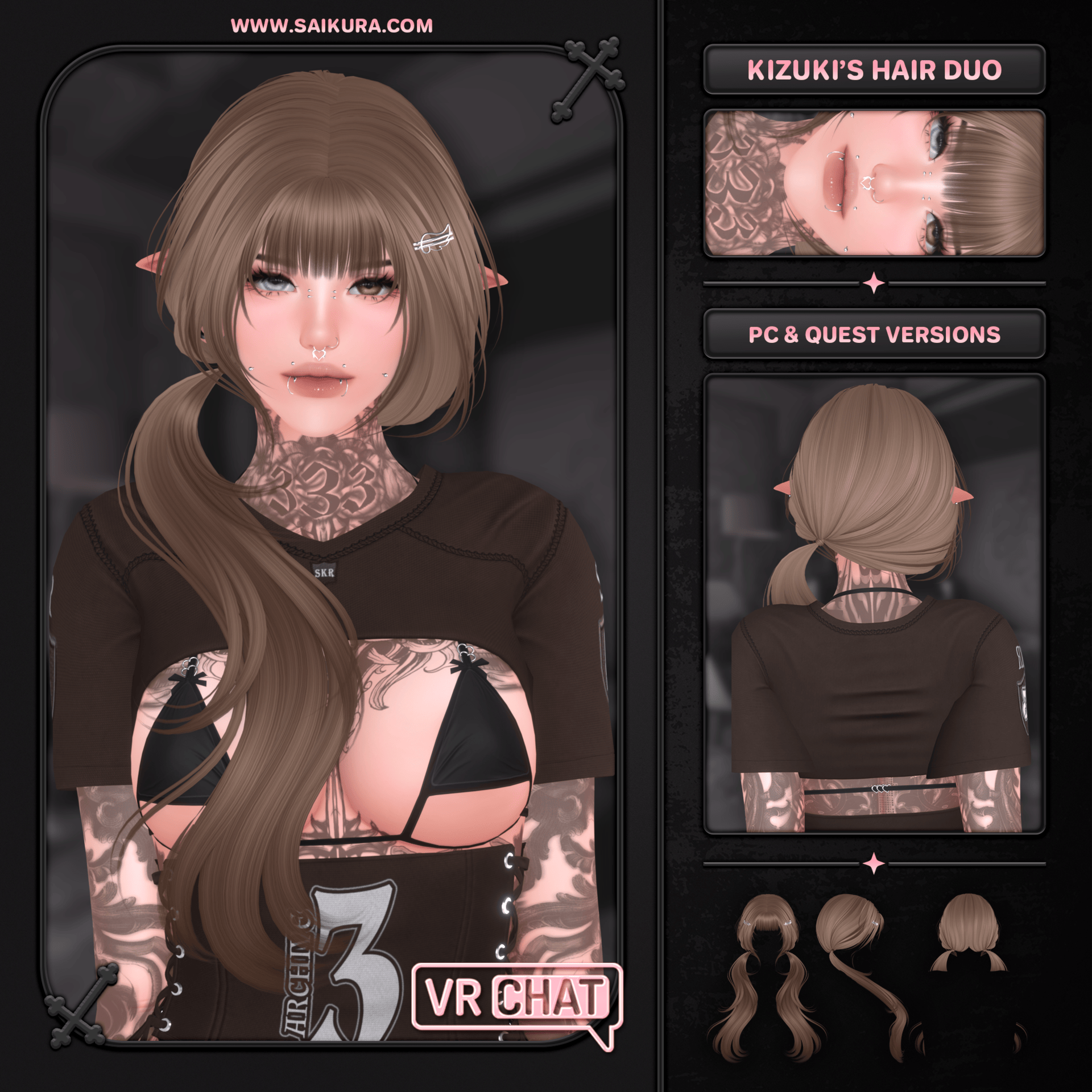 "Kizuki's Side Ponytail + Pigtails" — Hair Duo for VRChat