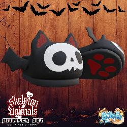 Skeleton Animal Slippers - 3pc Cat/Kitty, Bat, & Dog/Puppy - Comfy Cozy Halloween