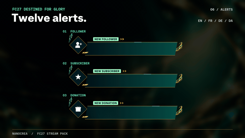 Twelve animated alerts