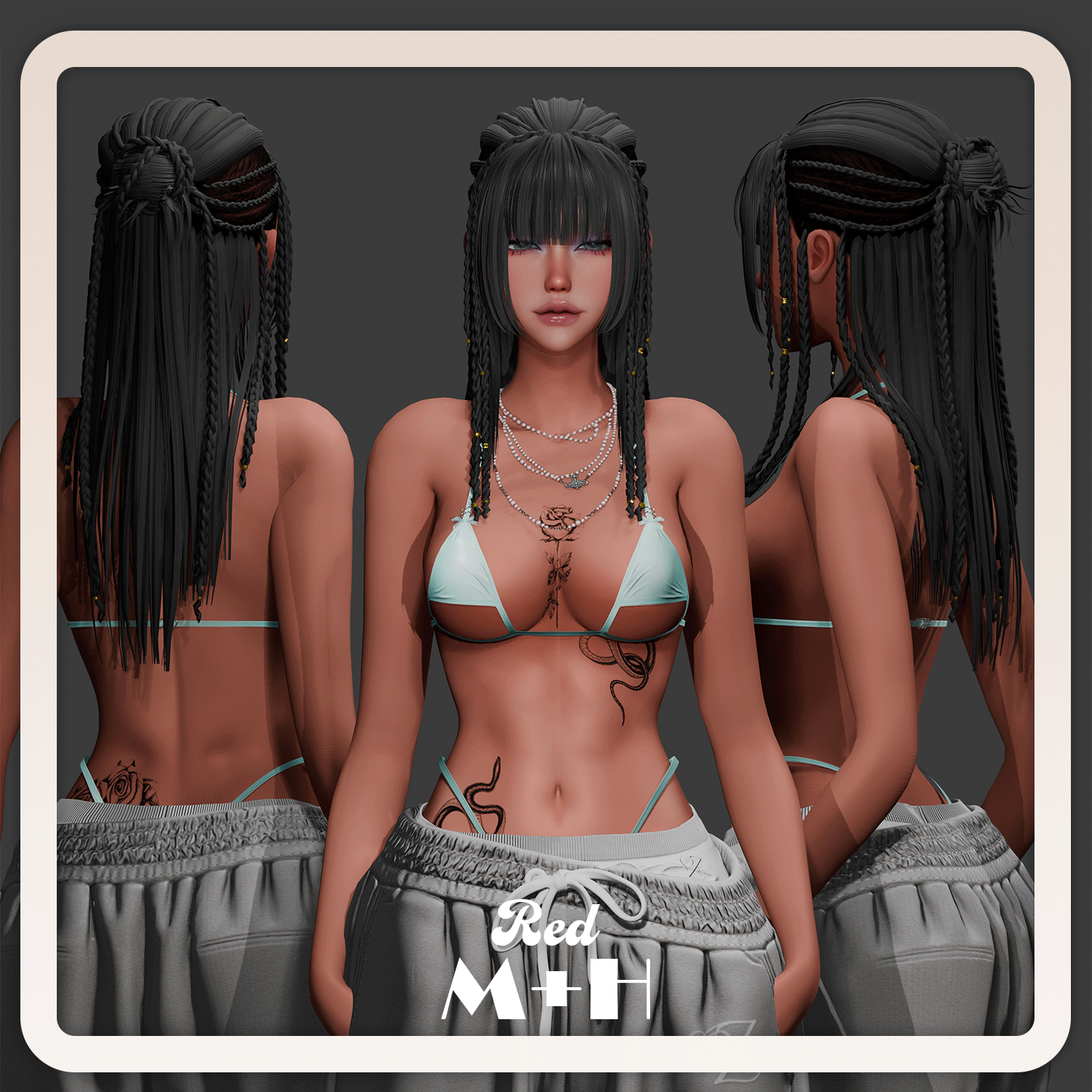Red | Cornrow Half-Up Hime Hair